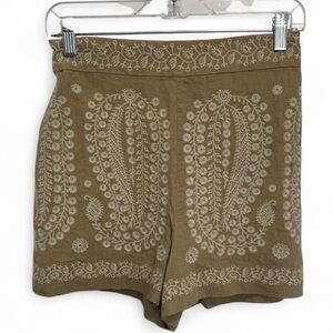 Zara Boho Paisley Embroidered Tan High Waisted Shorts Size Small
